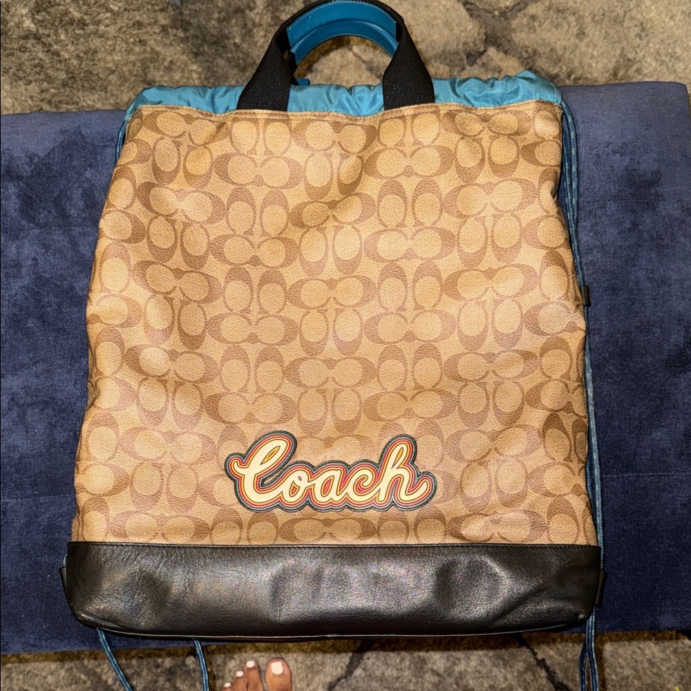 Coach Tan and Black Signature Backpack